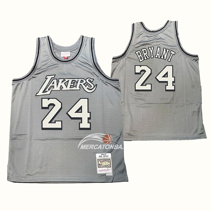 Maglia Los Angeles Lakers Kobe Bryant NO 24 Mitchell & Ness 1996-97 Grigio